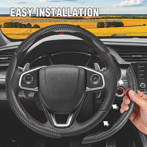 Matte Black Carbon Fiber Anti-Slip Auto Car Steering Wheel Cover for Honda Accord Civic CR-V HR-V Pilot Fit Passport Odyssey in Kuwait