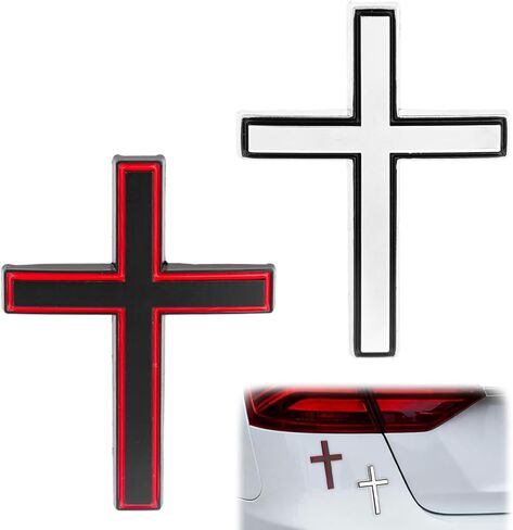 2pcs 3D Cross Stickers, Durable 3D Self Adhesive Cross Metal Car Emblem Stickers Practical Car Decoration Accessories for Trunk Tailgate Side Fender Tail Decor in Kuwait