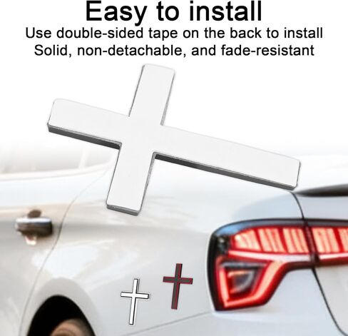 2pcs 3D Cross Stickers, Durable 3D Self Adhesive Cross Metal Car Emblem Stickers Practical Car Decoration Accessories for Trunk Tailgate Side Fender Tail Decor in Kuwait