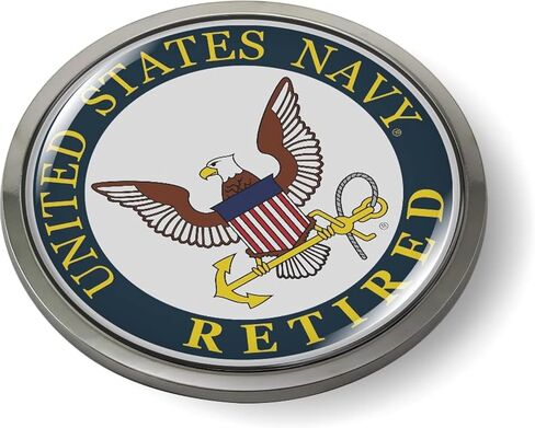 BestLicensePlateFrames - Retired U.S. Navy Eagle and Anchor (Color) 3D Domed CAR Emblem Badge Sticker Chrome Metal Bezel - Official U.S. Navy Licensed Product in Kuwait