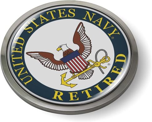 BestLicensePlateFrames - Retired U.S. Navy Eagle and Anchor (Color) 3D Domed CAR Emblem Badge Sticker Chrome Metal Bezel - Official U.S. Navy Licensed Product in Kuwait