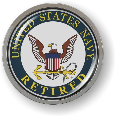 BestLicensePlateFrames - Retired U.S. Navy Eagle and Anchor (Color) 3D Domed CAR Emblem Badge Sticker Chrome Metal Bezel - Official U.S. Navy Licensed Product in Kuwait