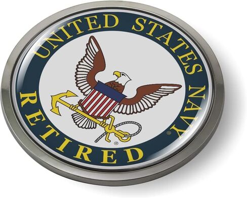 BestLicensePlateFrames - Retired U.S. Navy Eagle and Anchor (Color) 3D Domed CAR Emblem Badge Sticker Chrome Metal Bezel - Official U.S. Navy Licensed Product in Kuwait