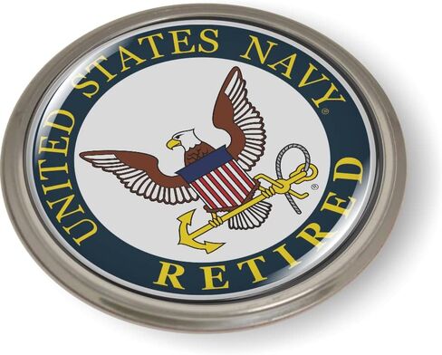 BestLicensePlateFrames - Retired U.S. Navy Eagle and Anchor (Color) 3D Domed CAR Emblem Badge Sticker Chrome Metal Bezel - Official U.S. Navy Licensed Product in Kuwait