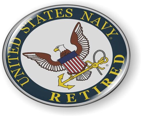 BestLicensePlateFrames - Retired U.S. Navy Eagle and Anchor (Color) 3D Domed CAR Emblem Badge Sticker Chrome Metal Bezel - Official U.S. Navy Licensed Product in Kuwait
