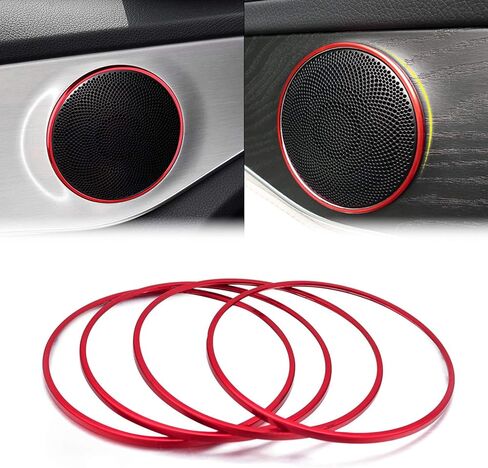 x xotic tech 4pcs Interior Door Stereo Audio Speaker Horn Circle Ring Loudspeaker Cover Trim Compatible with Mercedes Benz C250 C300 C350 C400 C63 X205 GLC250 GLC300 (Red) - Outer Diameter 3.3" in Kuwait