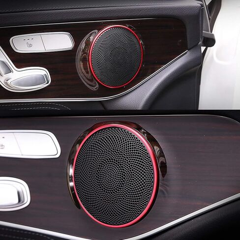 x xotic tech 4pcs Interior Door Stereo Audio Speaker Horn Circle Ring Loudspeaker Cover Trim Compatible with Mercedes Benz C250 C300 C350 C400 C63 X205 GLC250 GLC300 (Red) - Outer Diameter 3.3" in Kuwait