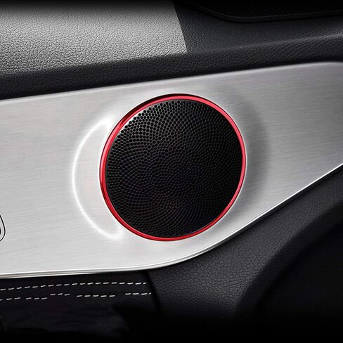 x xotic tech 4pcs Interior Door Stereo Audio Speaker Horn Circle Ring Loudspeaker Cover Trim Compatible with Mercedes Benz C250 C300 C350 C400 C63 X205 GLC250 GLC300 (Red) - Outer Diameter 3.3" in Kuwait