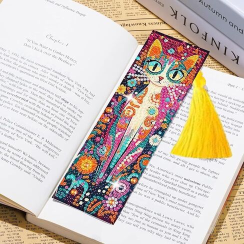Diamond Art Bookmarks for Adults - 6 Pcs Diamond Art Cats DIY Acrylic 5D Diamond Painting Bookmarks Kit with Tassels, Rhinestone Crafts Decoration Gift Set for Book Lovers in Kuwait