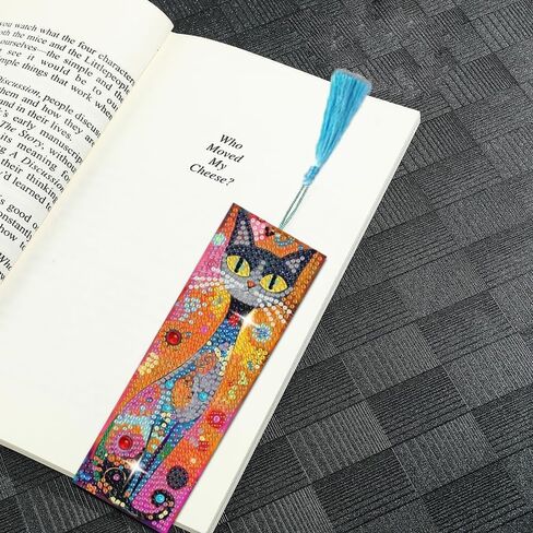 Diamond Art Bookmarks for Adults - 6 Pcs Diamond Art Cats DIY Acrylic 5D Diamond Painting Bookmarks Kit with Tassels, Rhinestone Crafts Decoration Gift Set for Book Lovers in Kuwait