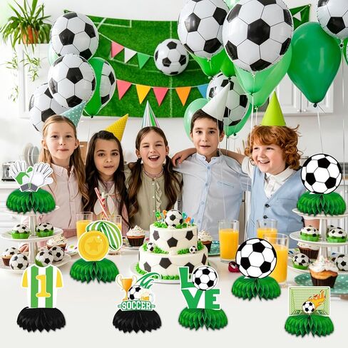 9 Pcs Soccer Honeycomb Centerpieces, 3D Soccer Ball Table Decorations with Goal Jersey Designs for Boys Birthday Sports Party Decor, Kids Soccer Theme Event Supplies in Saudi Arabia