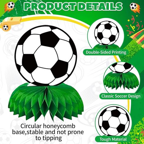 9 Pcs Soccer Honeycomb Centerpieces, 3D Soccer Ball Table Decorations with Goal Jersey Designs for Boys Birthday Sports Party Decor, Kids Soccer Theme Event Supplies in Saudi Arabia