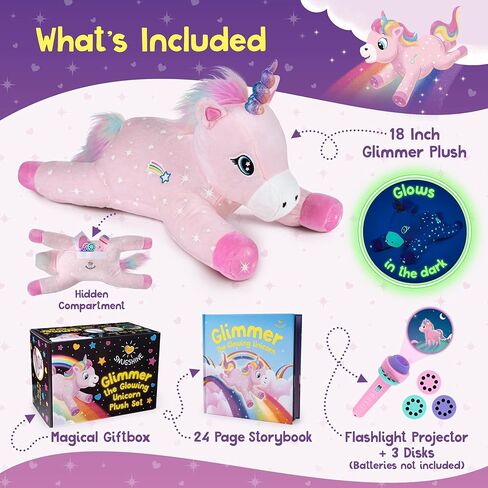 Glow in the Dark Unicorn Plush with Book & Flashlight Projector, 18 Inch Unicorn Stuffed Animal and Book Set, Light Up Toy Stuffies for Girls Gift Set, Bedtime Help Sleep Aid in Saudi Arabia