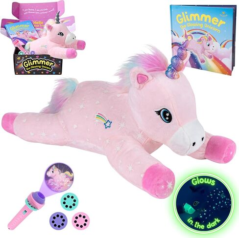 Glow in the Dark Unicorn Plush with Book & Flashlight Projector, 18 Inch Unicorn Stuffed Animal and Book Set, Light Up Toy Stuffies for Girls Gift Set, Bedtime Help Sleep Aid in Saudi Arabia