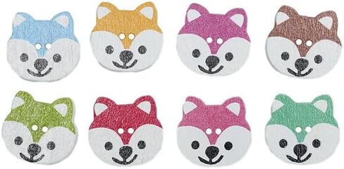 50pcs 2x3/4 Inch Shibai Dog Puppy 2 Holes Wooden Button Clothes Bag Scarf Hair Accessories DIY Buttons, Color May Vary in Saudi Arabia