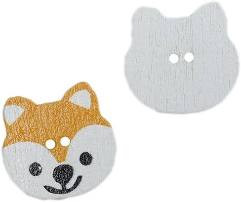 50pcs 2x3/4 Inch Shibai Dog Puppy 2 Holes Wooden Button Clothes Bag Scarf Hair Accessories DIY Buttons, Color May Vary in Saudi Arabia