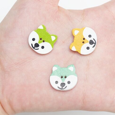 50pcs 2x3/4 Inch Shibai Dog Puppy 2 Holes Wooden Button Clothes Bag Scarf Hair Accessories DIY Buttons, Color May Vary in Saudi Arabia