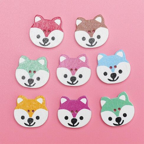 50pcs 2x3/4 Inch Shibai Dog Puppy 2 Holes Wooden Button Clothes Bag Scarf Hair Accessories DIY Buttons, Color May Vary in Saudi Arabia