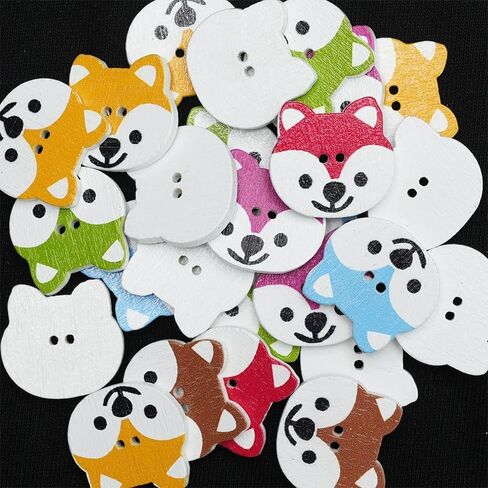 50pcs 2x3/4 Inch Shibai Dog Puppy 2 Holes Wooden Button Clothes Bag Scarf Hair Accessories DIY Buttons, Color May Vary in Saudi Arabia