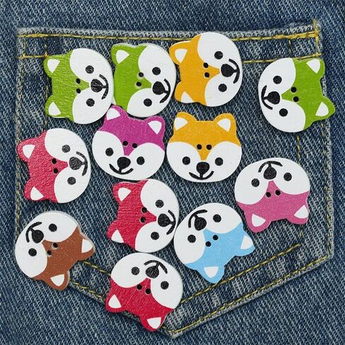 50pcs 2x3/4 Inch Shibai Dog Puppy 2 Holes Wooden Button Clothes Bag Scarf Hair Accessories DIY Buttons, Color May Vary in Saudi Arabia