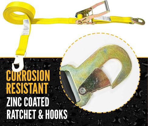 US Cargo Control Auto Ratchet Straps with Snap Hooks 2 Inch x 12 Foot (4-Pack), 6,000 LBS Break Strength, Versatile Ratchet Straps with Flat Locking Hooks, Tie Down Cars, Motorcycles, & Other Vehicles in Kuwait