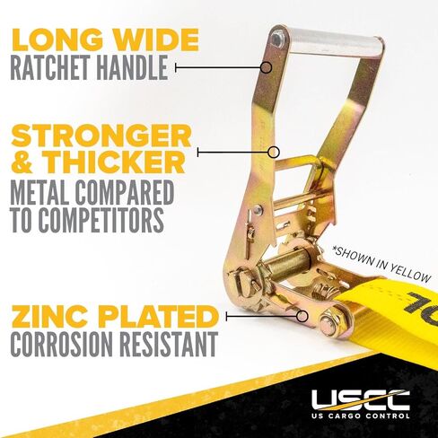 US Cargo Control Auto Ratchet Straps with Snap Hooks 2 Inch x 12 Foot (4-Pack), 6,000 LBS Break Strength, Versatile Ratchet Straps with Flat Locking Hooks, Tie Down Cars, Motorcycles, & Other Vehicles in Kuwait