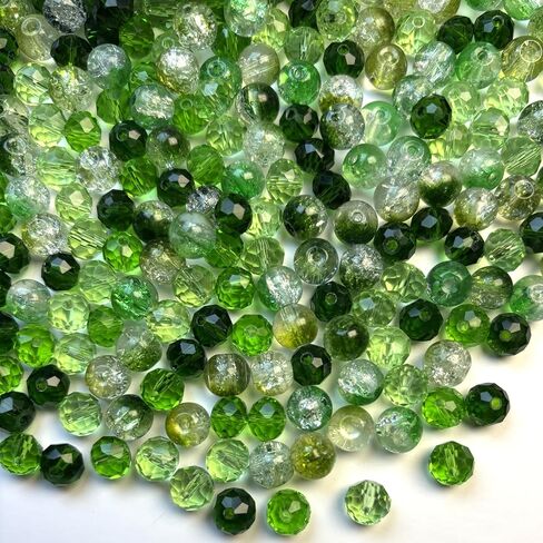 660pcs Green Glass Beads, 8mm Assorted Color Crystal Facted and Round Crackle Beads for Plant DIY Bracelet Necklace Earring Craft Kit in Saudi Arabia