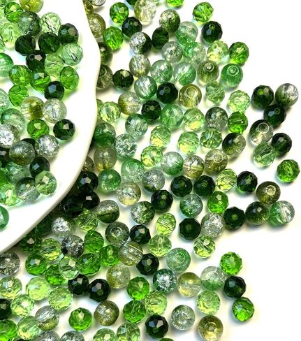 660pcs Green Glass Beads, 8mm Assorted Color Crystal Facted and Round Crackle Beads for Plant DIY Bracelet Necklace Earring Craft Kit in Saudi Arabia