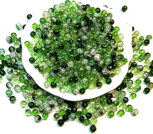660pcs Green Glass Beads, 8mm Assorted Color Crystal Facted and Round Crackle Beads for Plant DIY Bracelet Necklace Earring Craft Kit in Saudi Arabia