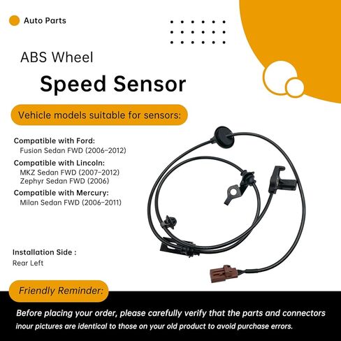 Rear Left ABS Wheel Speed Sensor Compatible with Ford Fusion 2006-2012, Lincoln MKZ 2007-2012, Zephyr 2006, Mercury Milan 2006-2011 (2.3L-3.5L L4/V6) – Replaces 6E5Z2C187AA, AE5Z2C182C in Saudi Arabia
