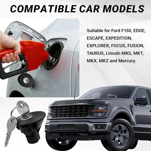 8U5Z-9C268-B Fuel Tank Cap, Locking Fuel Cap Compatible with Ford F-150 F150 Explorer Escape Fusion Focus Edge Mustang Taurus Expedition, Lincoln MKS MKT MKX MKZ Navigator, Mercury Milan in Saudi Arabia