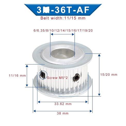 Synchronous Pulley 3-mode-36T arc Tooth Hole 6/6.35/8/10/12/14/15/16/17/19/20 mm Aluminum Pulley Width 10 mm(15x5x2.3 mm) in Saudi Arabia