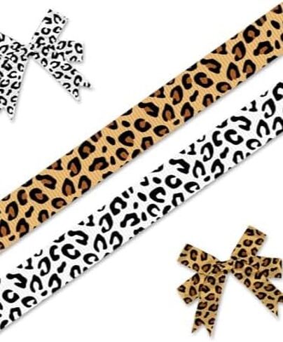2 Rolls 10 Yard Leopard Ribbons 3/8" Leopard Spot Printed Grosgrain Ribbons White Black Brown Wrapping Craft Ribbons Farm Ribbon for Home Party Favors Decor in Kuwait