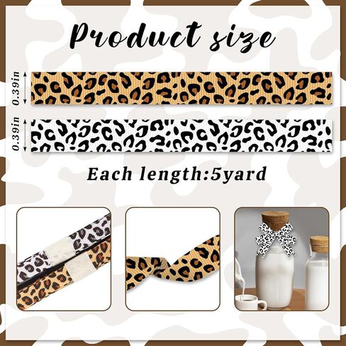 2 Rolls 10 Yard Leopard Ribbons 3/8" Leopard Spot Printed Grosgrain Ribbons White Black Brown Wrapping Craft Ribbons Farm Ribbon for Home Party Favors Decor in Kuwait