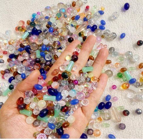 Half Pound Mixed Color Glass Bead Jewelry Material, 2-16mm Colored Crystal Beads Used for Bracelets, DIY Art, and Bulk Jewelry Production, Handmade in Saudi Arabia
