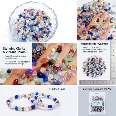 Half Pound Mixed Color Glass Bead Jewelry Material, 2-16mm Colored Crystal Beads Used for Bracelets, DIY Art, and Bulk Jewelry Production, Handmade in Saudi Arabia