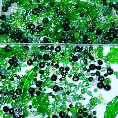 1000pcs Assorted Glass Beads with Acrylic Leaf Beads, Green Crystal Faceted and Plastic Leaves Bead Kit Loose Bulk Beaded for Plant Craft, Earring Necklace Bracelet Jewelry Making, Home Decor in Saudi Arabia