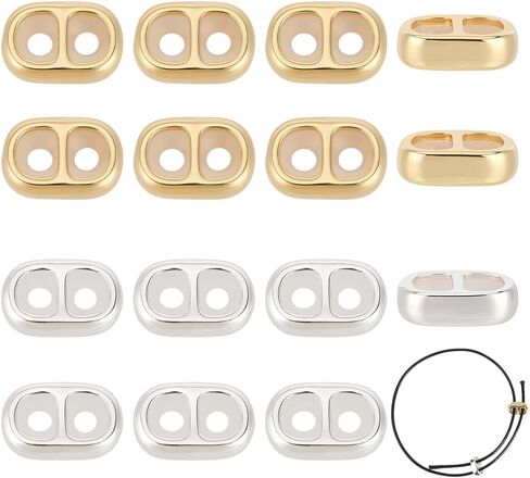16Pcs Double Hole Silicone Slider Beads 2 Colors 18K Gold and 925 Sterling Silver Plated Brass Stopper Beads Adjustable Oval Spacer Bead for Earrings Bracelet Necklaces DIY Crafting in Saudi Arabia