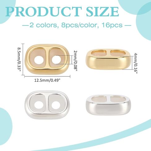 16Pcs Double Hole Silicone Slider Beads 2 Colors 18K Gold and 925 Sterling Silver Plated Brass Stopper Beads Adjustable Oval Spacer Bead for Earrings Bracelet Necklaces DIY Crafting in Saudi Arabia