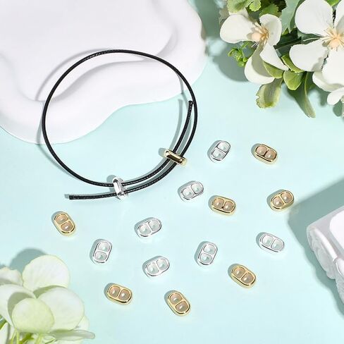 16Pcs Double Hole Silicone Slider Beads 2 Colors 18K Gold and 925 Sterling Silver Plated Brass Stopper Beads Adjustable Oval Spacer Bead for Earrings Bracelet Necklaces DIY Crafting in Saudi Arabia