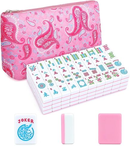 Mahjong Tiles, 166 Pieces 1.2 Inch Pink American Mahjong Tiles Only, Portable Mahjong Game with Pink Storage Bag, No Pusher & Extra Accessories in Kuwait