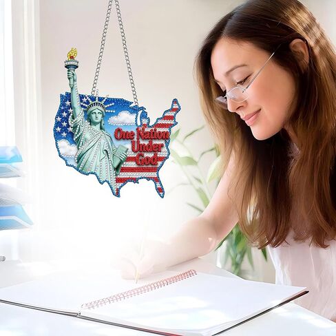 Hanging Diamond Art Kits for Adults Statue of Liberty America - 8x8 Inch Double-Sided Acrylic Board DIY Crystal Diamond Suncatcher Pendant, Sparkling Home Wall or Window Decor Handmade Gift in Saudi Arabia