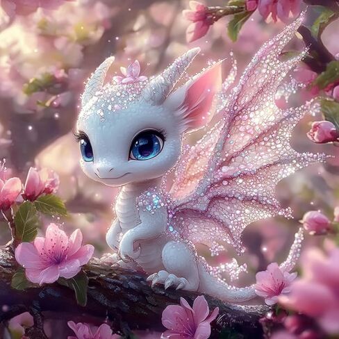Miwixy Cute Pink Dragon Diamond Art Kits for Adults,Flower Diamond Painting Kit,5D Full Drill Round Animal Diamond Art Canvas for Beginners Home Wall Decor 12 x 12 Inch in Saudi Arabia