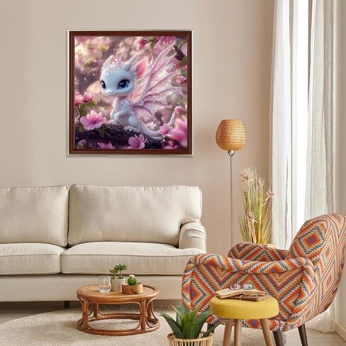 Miwixy Cute Pink Dragon Diamond Art Kits for Adults,Flower Diamond Painting Kit,5D Full Drill Round Animal Diamond Art Canvas for Beginners Home Wall Decor 12 x 12 Inch in Saudi Arabia