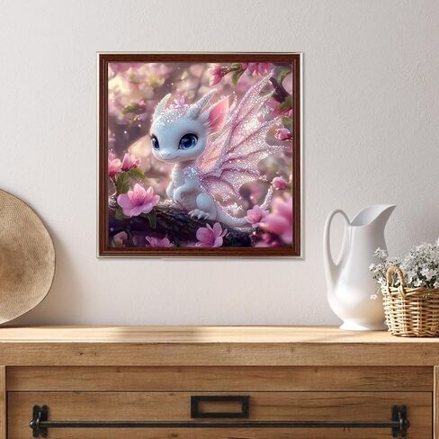 Miwixy Cute Pink Dragon Diamond Art Kits for Adults,Flower Diamond Painting Kit,5D Full Drill Round Animal Diamond Art Canvas for Beginners Home Wall Decor 12 x 12 Inch in Saudi Arabia