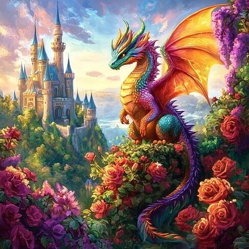 Miwixy Cute Pink Dragon Diamond Art Kits for Adults,Flower Diamond Painting Kit,5D Full Drill Round Animal Diamond Art Canvas for Beginners Home Wall Decor 12 x 12 Inch in Saudi Arabia