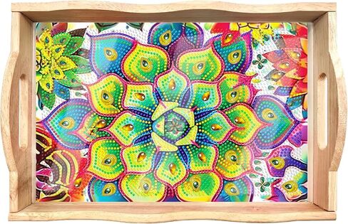 EWJRNSF Diamond Art Kits for Adults Wooden Serving Trays with Handles, 5D Diamond Painting Big Gem Arts and Craft Gifts Trays Decor Gift Home Decor 7.8x11.8 Inches Succulence B in Saudi Arabia