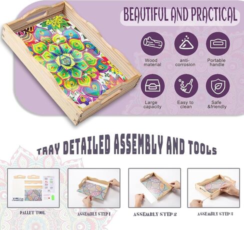 EWJRNSF Diamond Art Kits for Adults Wooden Serving Trays with Handles, 5D Diamond Painting Big Gem Arts and Craft Gifts Trays Decor Gift Home Decor 7.8x11.8 Inches Succulence B in Saudi Arabia
