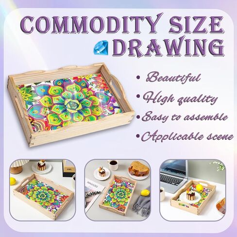 EWJRNSF Diamond Art Kits for Adults Wooden Serving Trays with Handles, 5D Diamond Painting Big Gem Arts and Craft Gifts Trays Decor Gift Home Decor 7.8x11.8 Inches Succulence B in Saudi Arabia