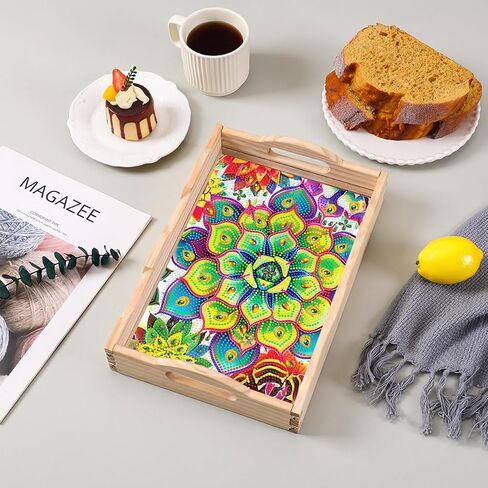 EWJRNSF Diamond Art Kits for Adults Wooden Serving Trays with Handles, 5D Diamond Painting Big Gem Arts and Craft Gifts Trays Decor Gift Home Decor 7.8x11.8 Inches Succulence B in Saudi Arabia